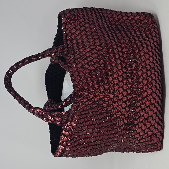 Naghedi Woven Burgundy Metallic Tote Pouch Set Bag - Picture 3 of 8